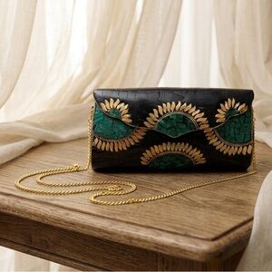RAMLA Mosaic Handbag Black And Emerald Clutch/Crossbody